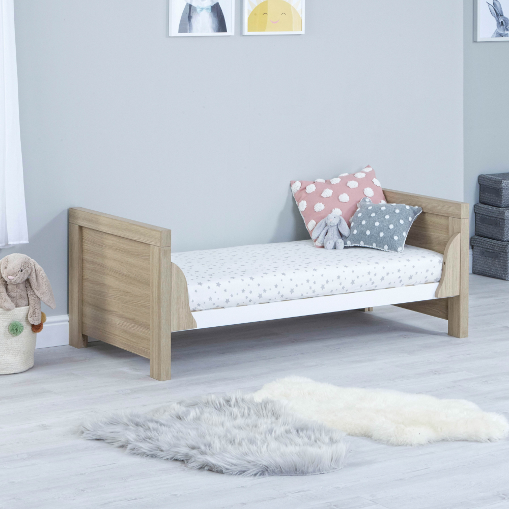 Babymore Luno Cot Bed | White | Oak| Nursery Furniture | Olivers BabyCare