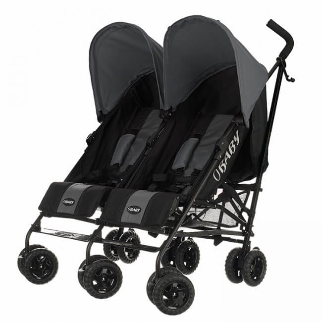 Obaby Twin Stroller Apollo Black Grey Grey Hoods