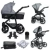 Venicci Soft Vento 3 in 1 Travel System (9 Piece Bundle) - Denim Grey / Black