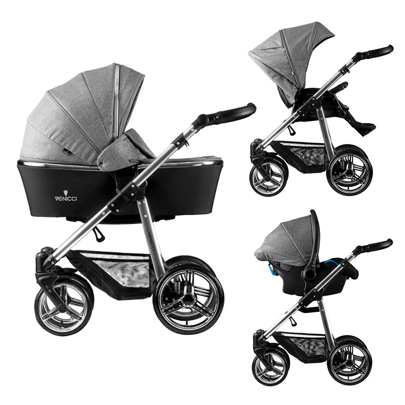 Venicci Silver 3 in 1 Travel System Pram Pushchair Grey Pram