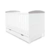 Coleby Cot Bed and Under Drawer white grey trim