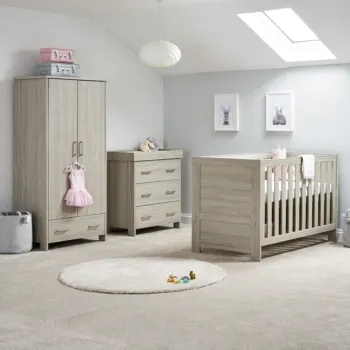 Obaby Nika 3 Piece Nursery Furniture Room Set - Grey Wash In nursery room