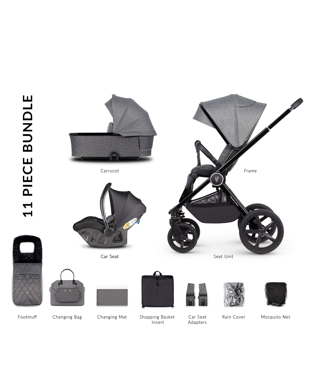 Photos - Pushchair Venicci Upline 3 in 1 Travel System with Ultralite Car Seat  Slate Grey Grey dsr14321gg (11 Piece Bundle)