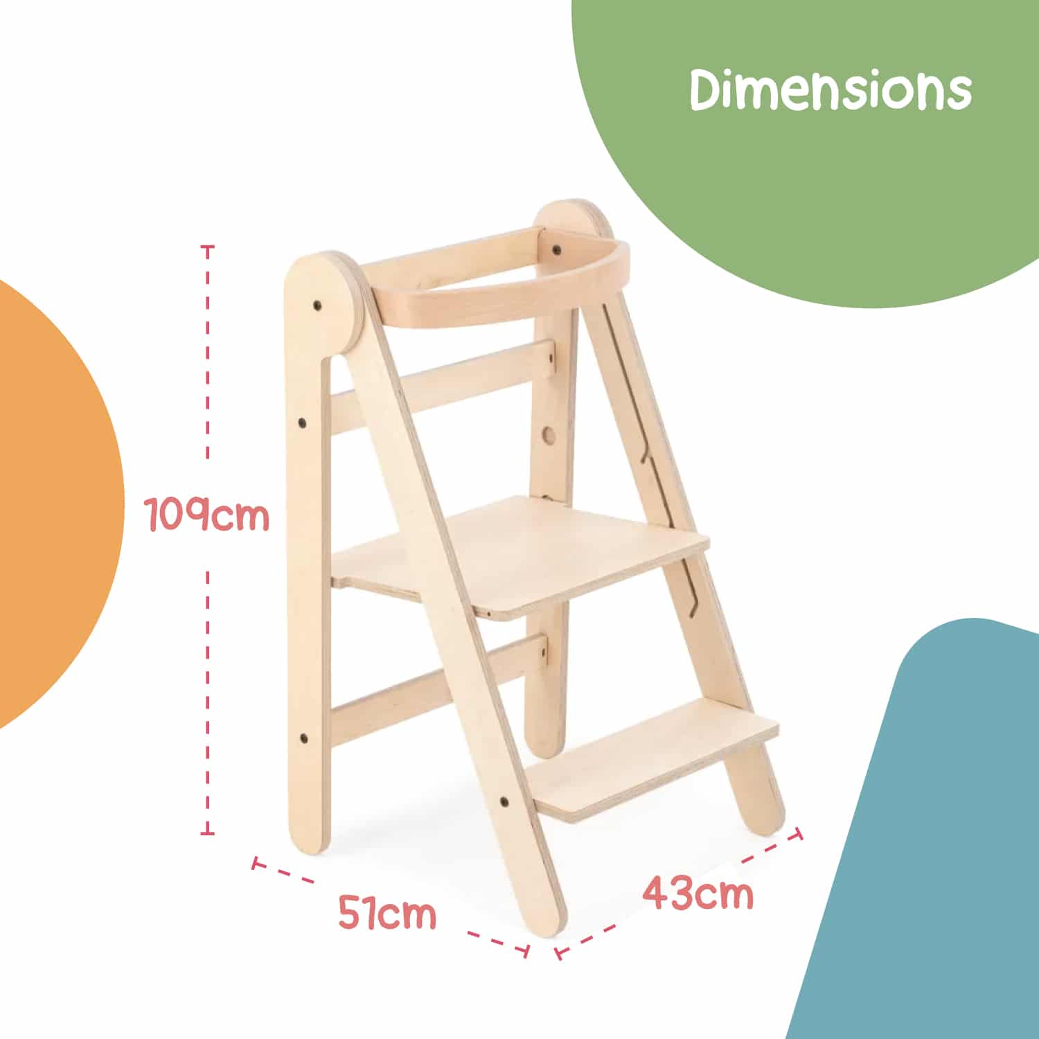 MamaToyz Folding Learning Tower Natural Beech Wood