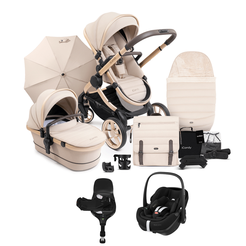 iCandy Peach 7 Complete Travel System Bundle with Maxi Cosi Pebble 360 PRO & Pro Slide Base Biscotti on Blonde