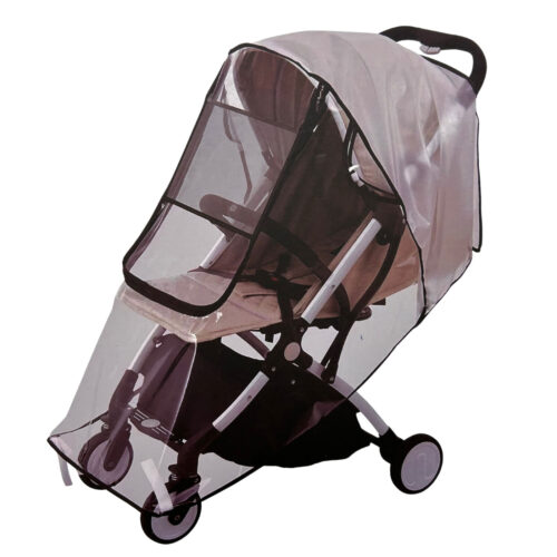 A stroller featuring the Snuggle Baby Stroller & Pram Deluxe Weather Shield in use