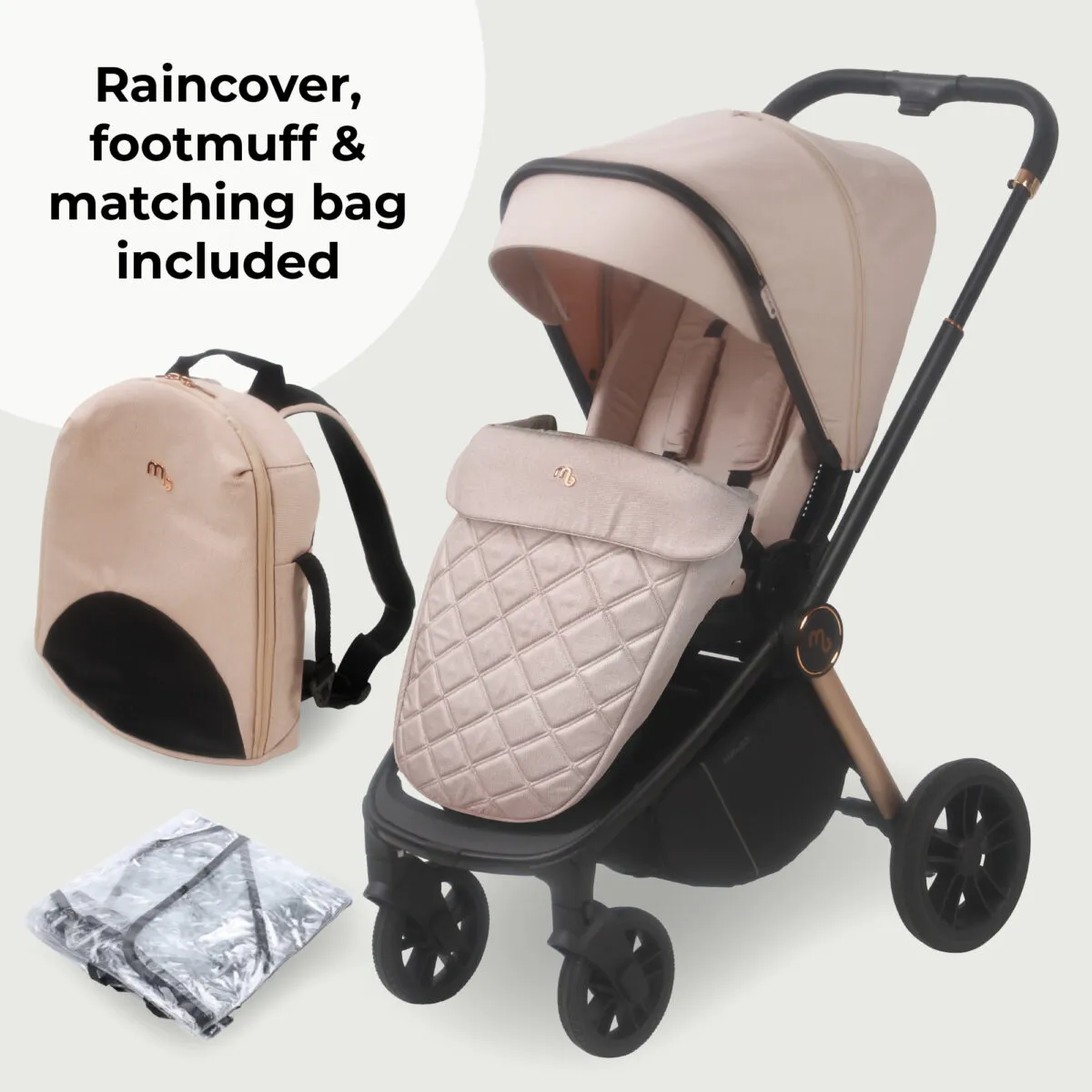 MyBabiie MB450i 3-in-1 Travel System Bundle Includes Pushchair, Carrycot & i-Size Car Seat - Pastel Pink - Image 2