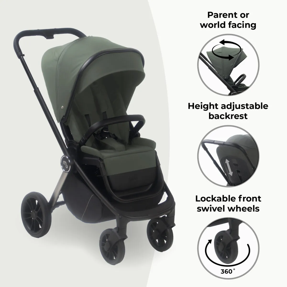 MyBabiie MB450i 3-in-1 Travel System Bundle Includes Pushchair, Carrycot & i-Size Car Seat – Forest Green - Image 7