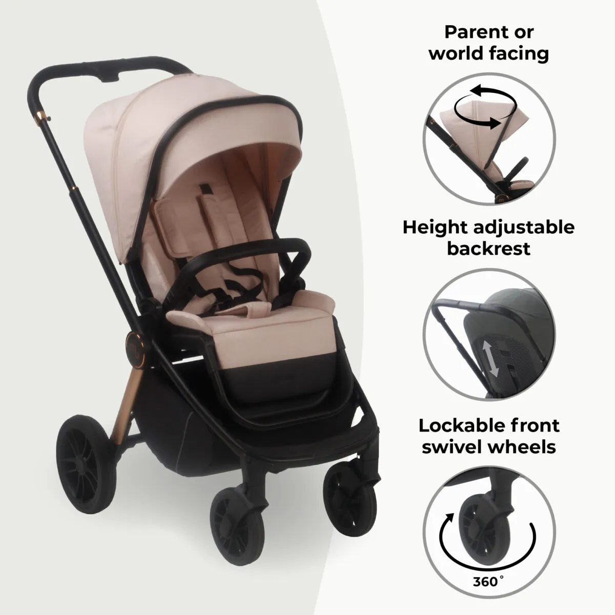 MyBabiie MB450i 3-in-1 Travel System Bundle Includes Pushchair, Carrycot & i-Size Car Seat - Pastel Pink - Image 3