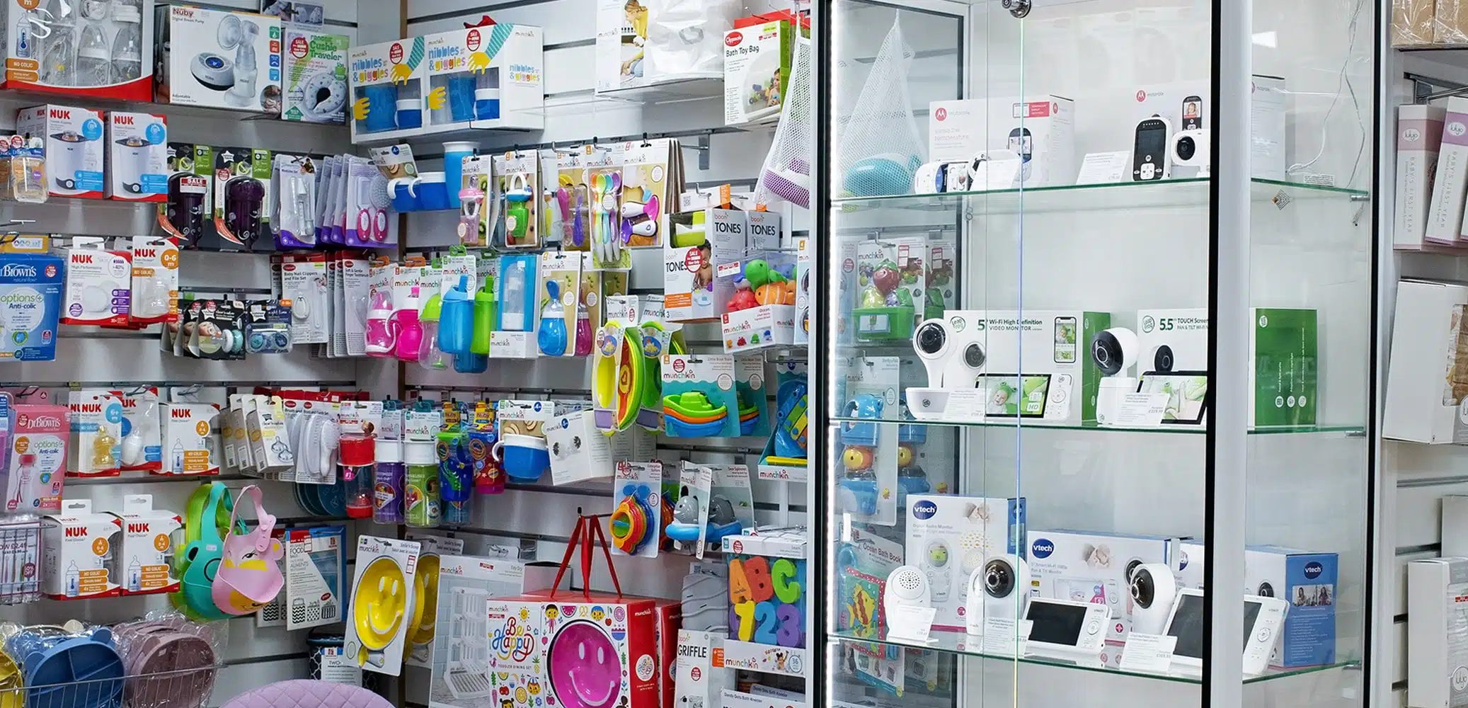 Image showing a wite range of baby safety & monitoring products in store