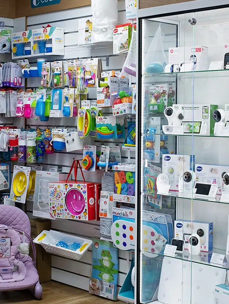 Image showing a wite range of baby safety & monitoring products in store