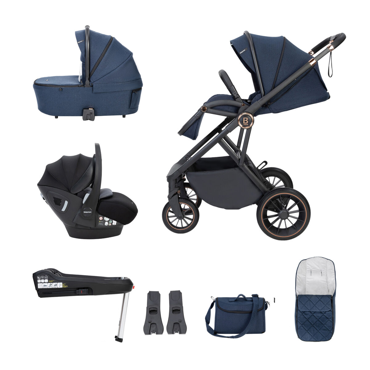 Chia Travel System Pecan with Base - Midnight Blue-1