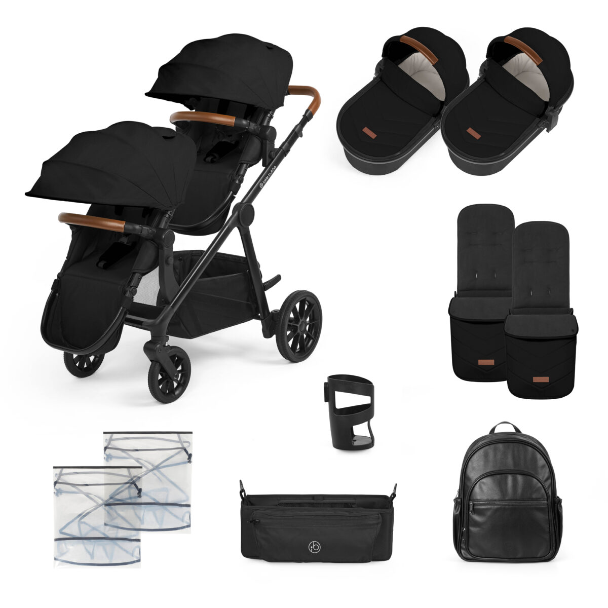 Ickle Bubba Libra 2 in 1 Twin Pushchair - Black - 1