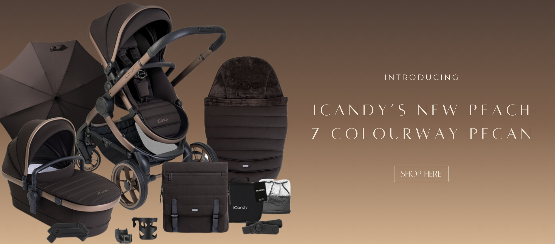 iCandy Peach 7 Complete travel system Bundle in Pecan - Tablet Banner