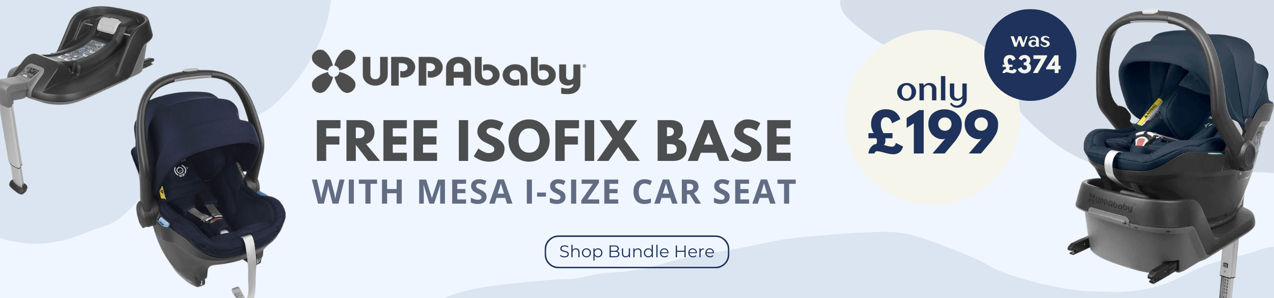 Uppababy mesa i-Size with free base bundle car seat sale Banner - Desktop