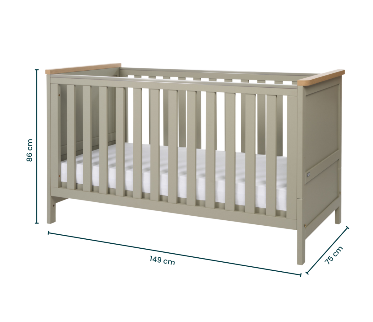 Dimensions-Misha-Cot-Bed-Sage-Golden-Oak