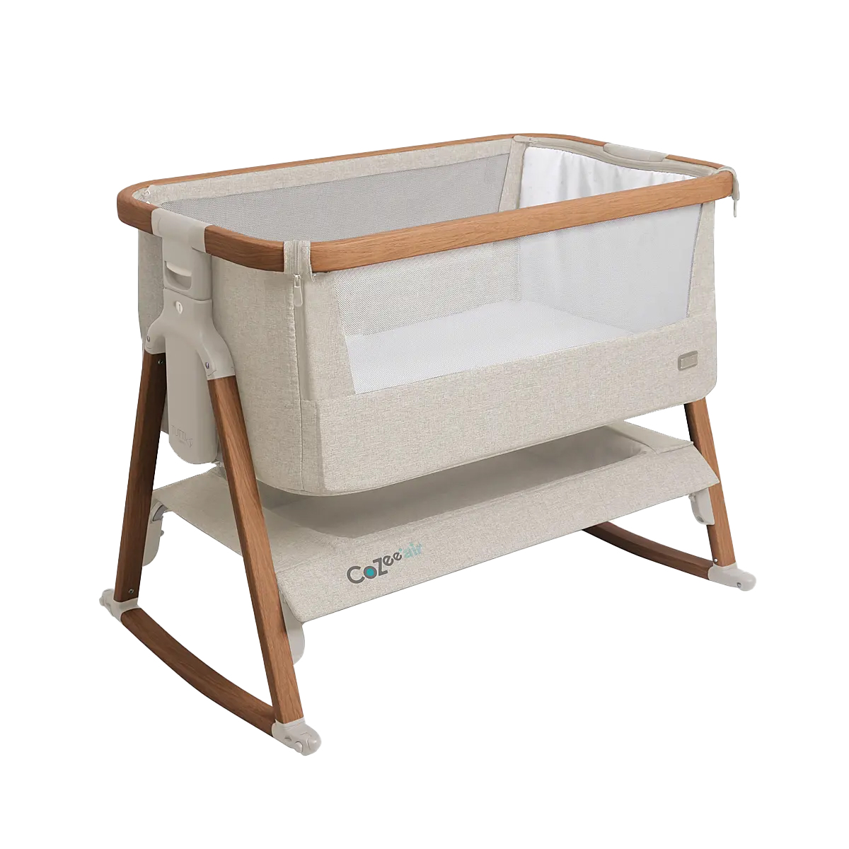 Tutti Bambini CoZee Air Bedside Crib configured with rocking bars