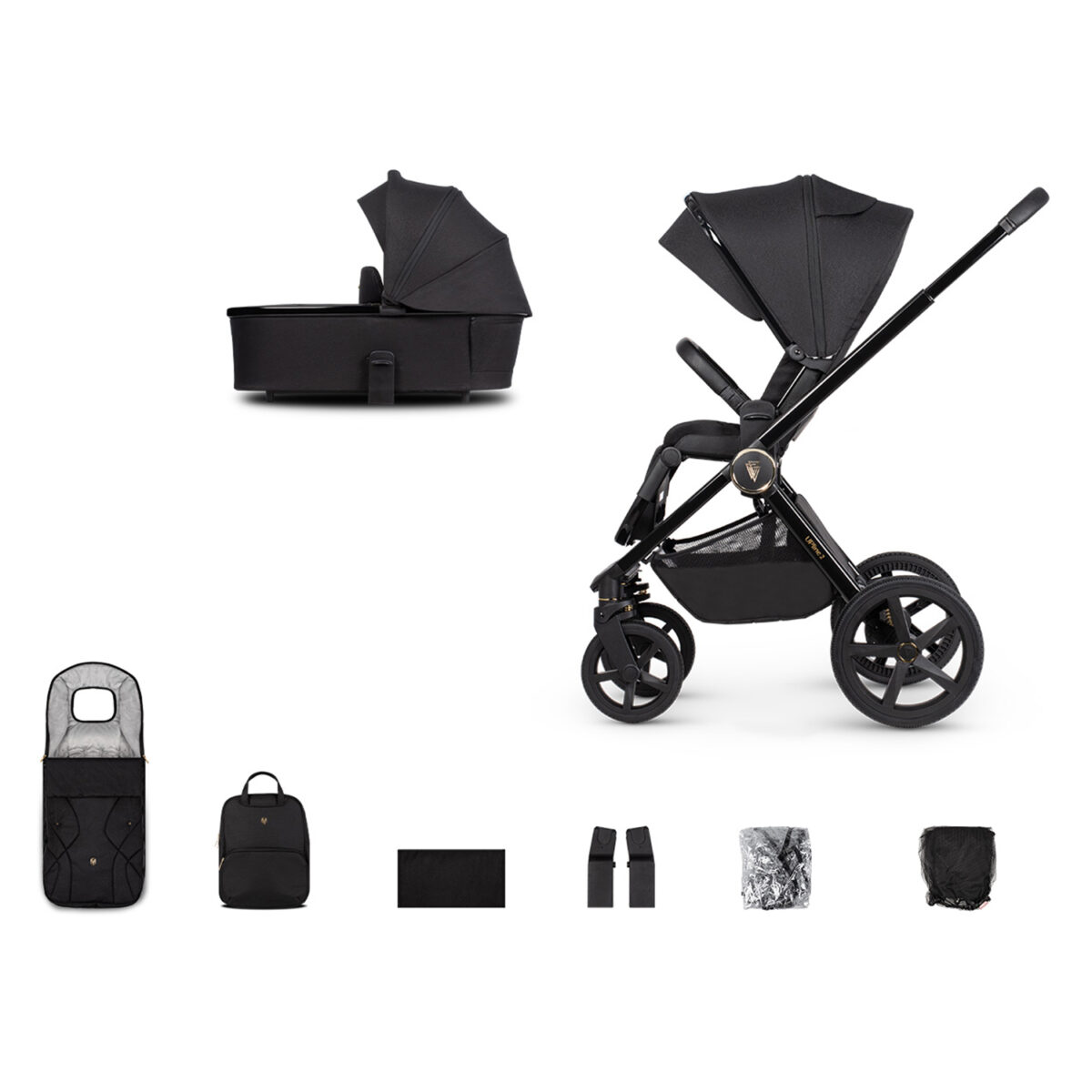 Venicci Upline 2 Pushchair & Carrycot with Accessories - All Black