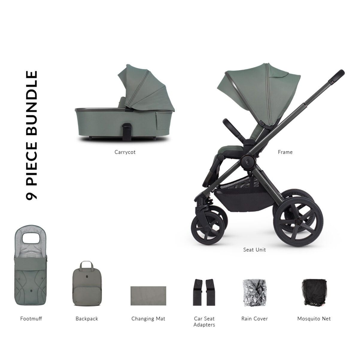 Venicci Upline 2 Pushchair & Carrycot with Accessories - Aloe - Image 2