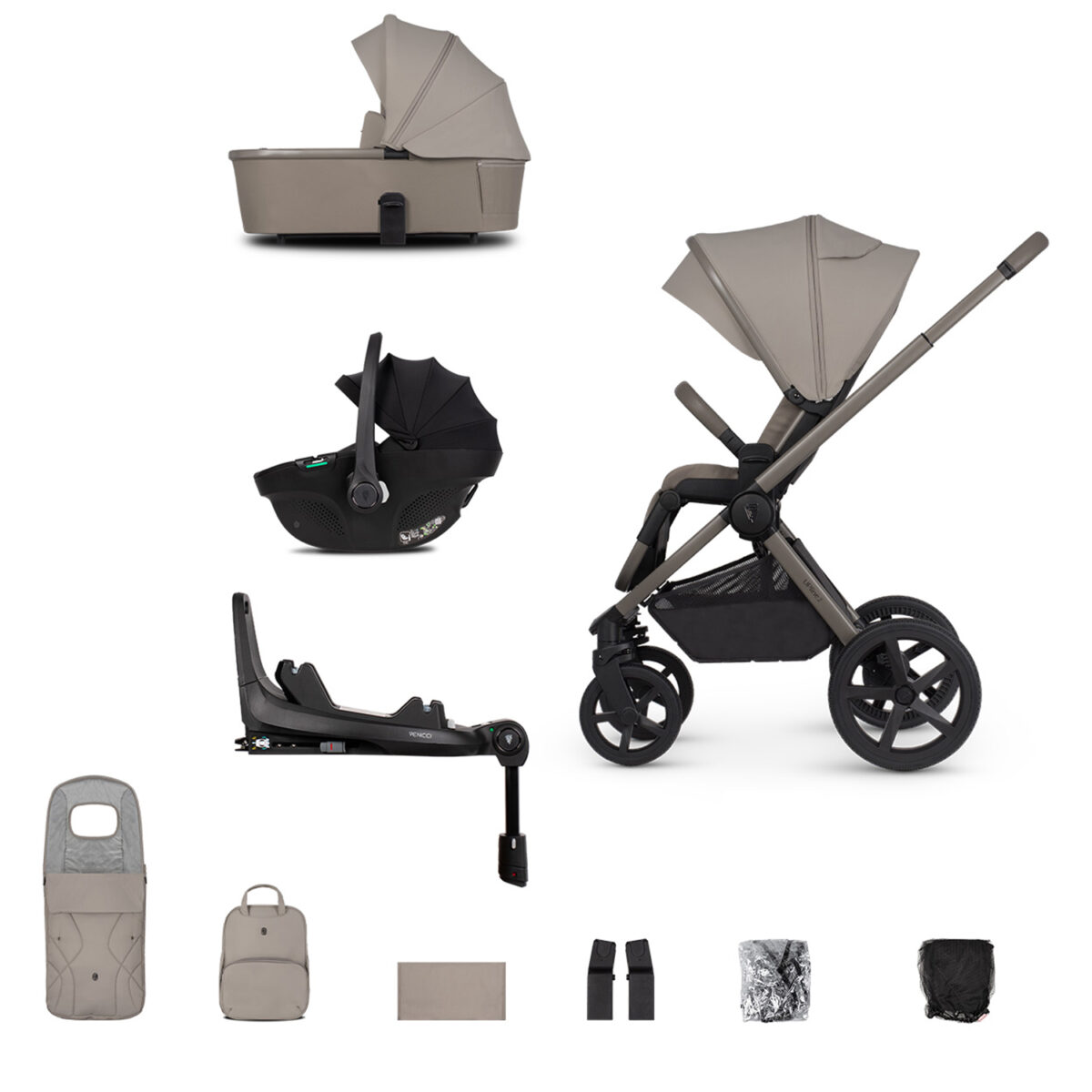 Venicci Upline 2 Travel system including car seat, base - Taupe