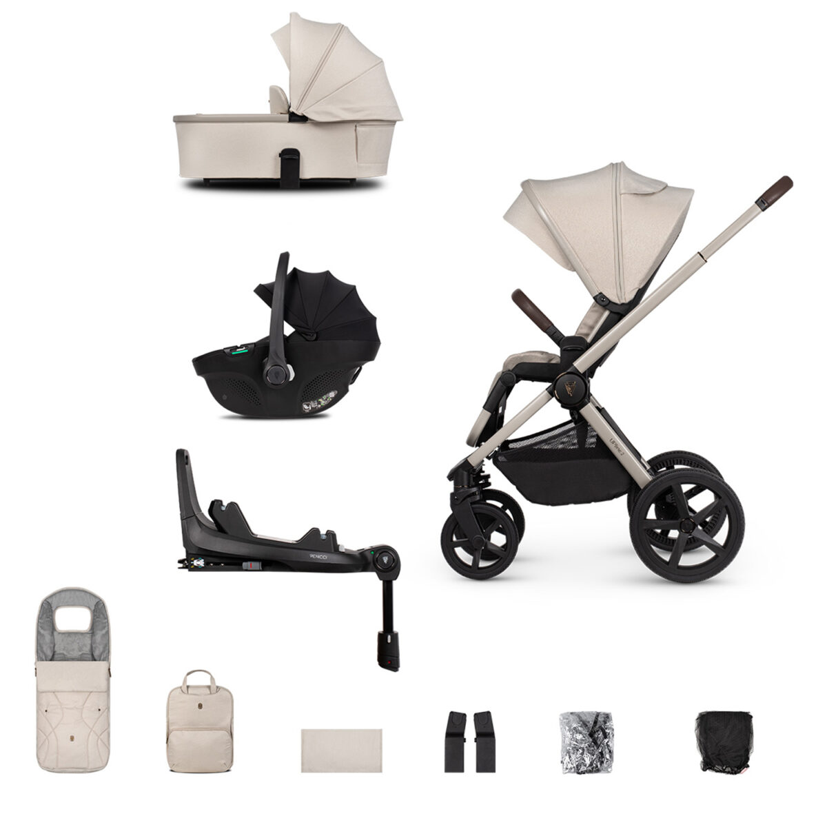 Venicci Upline 2 Travel System with Tiago Car Seat & 360° ISOFIX Base - Stone Beige