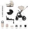 Venicci Upline 2 Travel System with Tiago Car Seat & 360° ISOFIX Base - Stone Beige 11 piece bundle