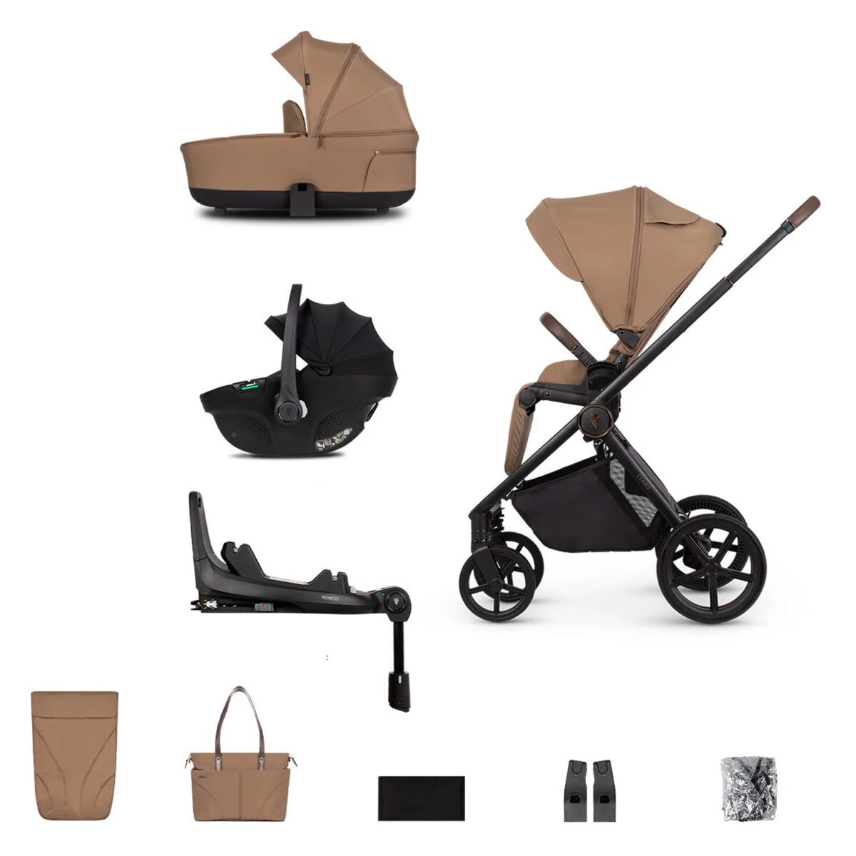 Venicci Claro Travel System with Tiago 360 Car Seat & ISOFIX Base - Caramel