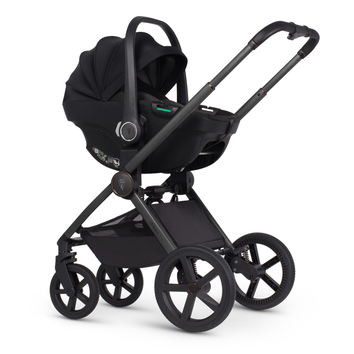 Venicci Upline 2 pushchair frame with tiago car seat in black