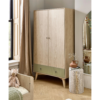 Mamas & Papas Coxley Wardrobe in Natural/Olive Green in a nicely decorated nursery room.